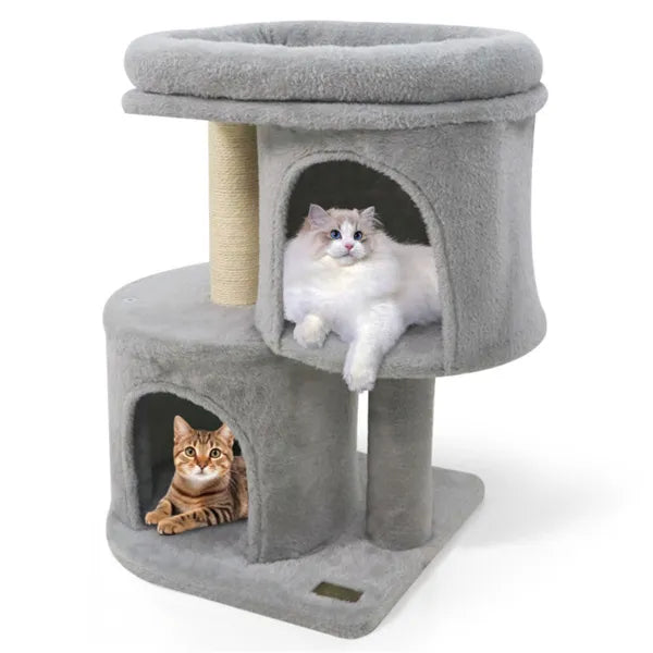 26" Compact Cat Tree With 2 Condos & Sisal Scratching Posts Anti Tip Cat Tower - Image 5