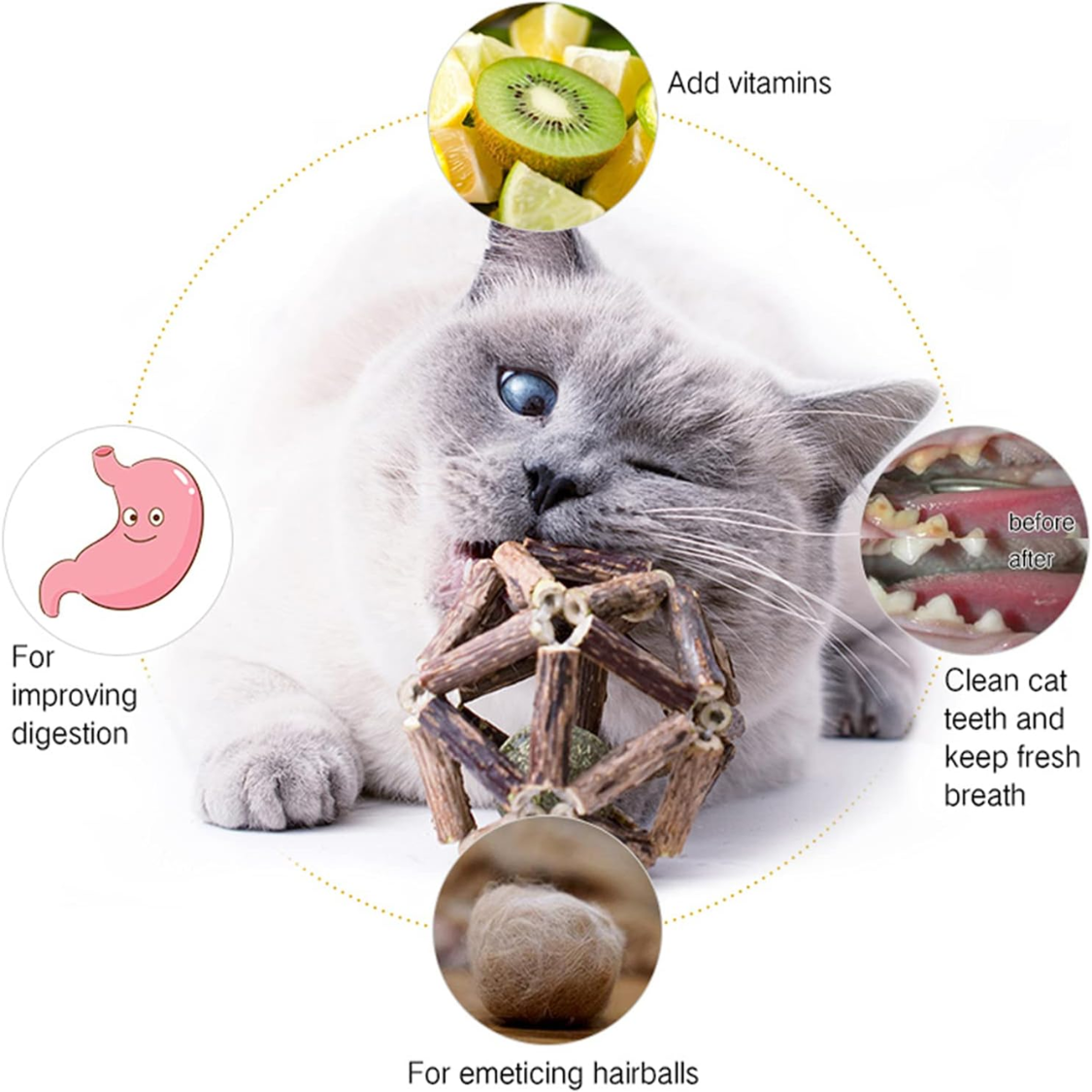 Natural Silvervine Stick Catnip Ball Bell Ball Cat Toys For Indoor Cats