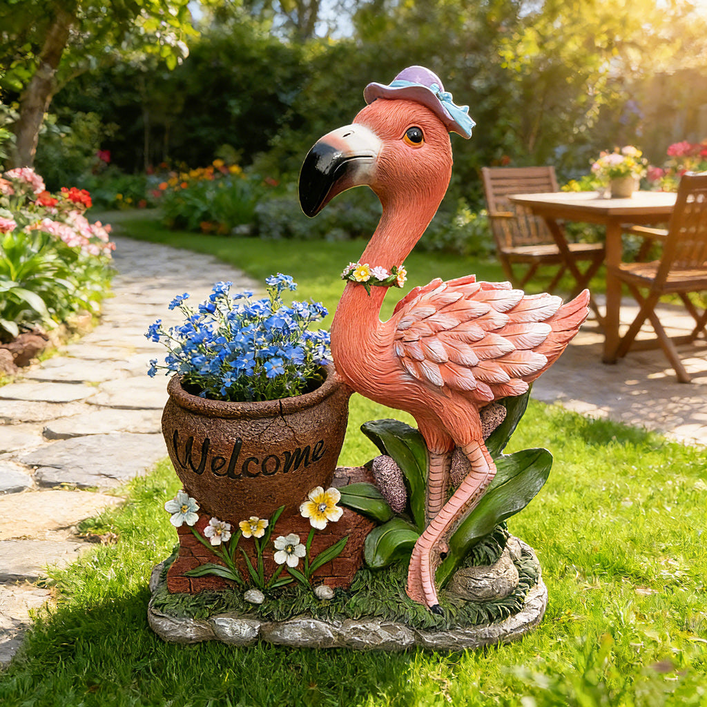 Outdoor Garden Sculpture Flamingo Flower Pot Planter Unique Yard Statue - Image 4