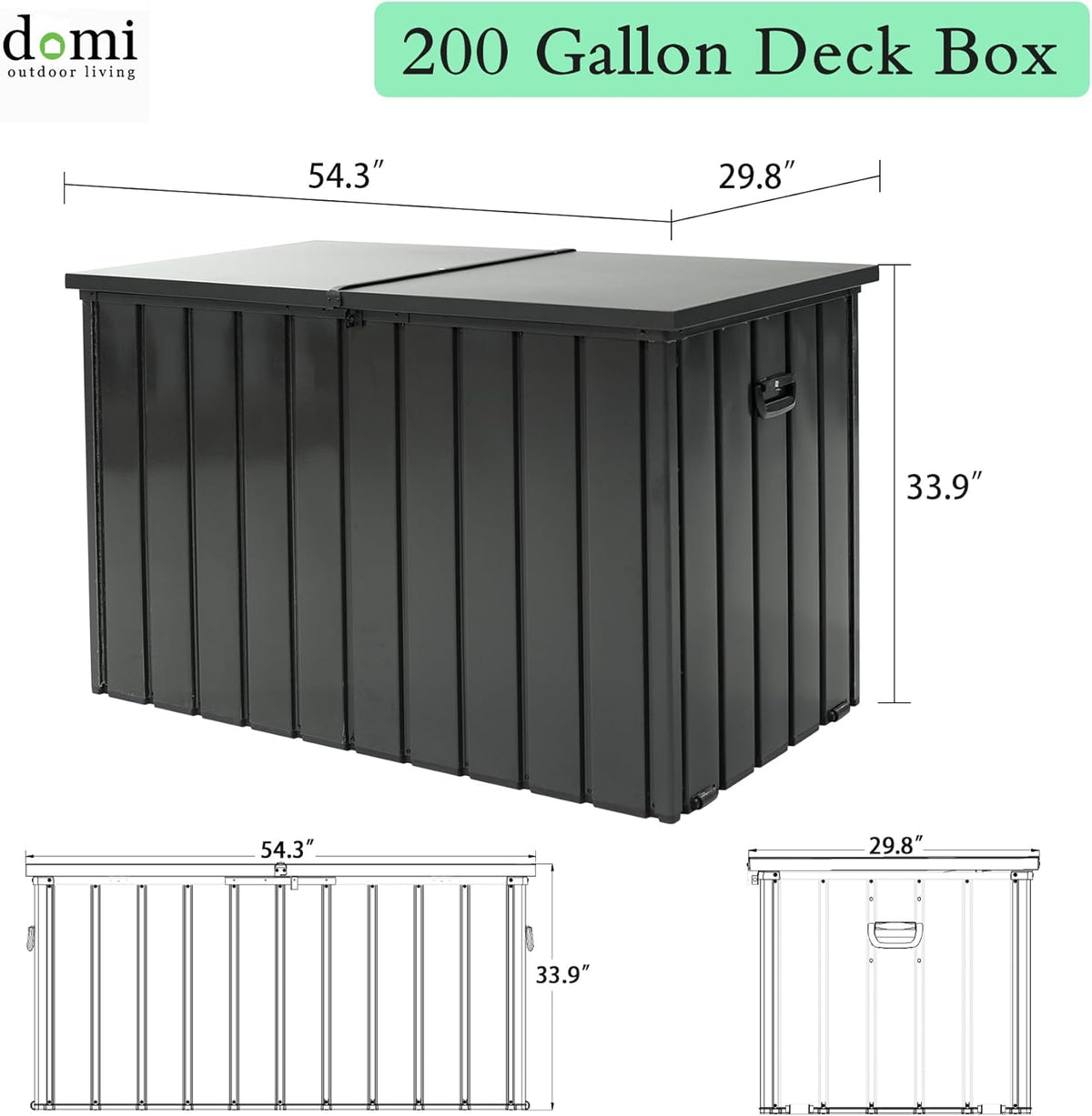 200 Gallon Metal Deck Box Waterproof Outdoor Storage Box With Lockable Lid - Image 4