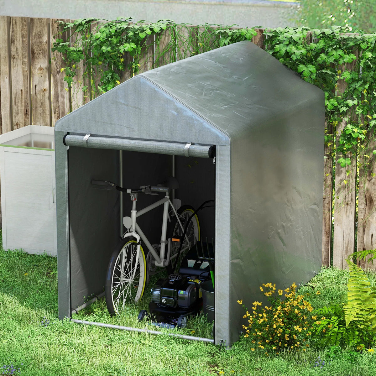 4 x 6ft Outdoor Storage Shed Tent Portable Shed with Roll up Door for - Image 3