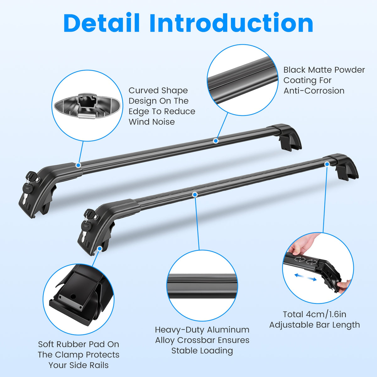 Roof Rack Cross Bars Fit For Tiguan 2018 Taos 2022 With Raised Side Rails