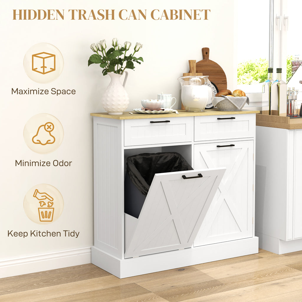 10 Gallon Farmhouse Kitchen Cabinet with Hidden Trash Can and 2 Drawers Tilt