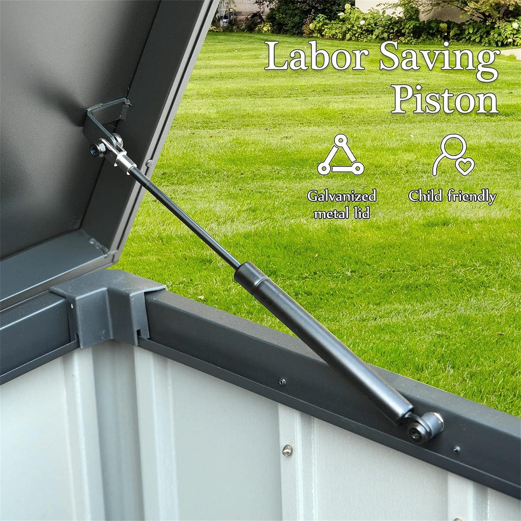 150-gallon all weather resin outdoor deck storage box with hydraulic struts in dark gray - angle 4 detail