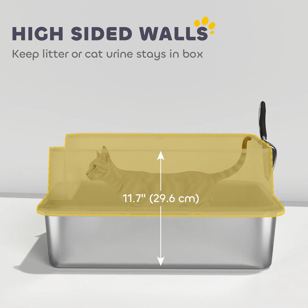 XL Stainless Steel Cat Litter Box for Big and Multiple Cats with High Wall - Image 2