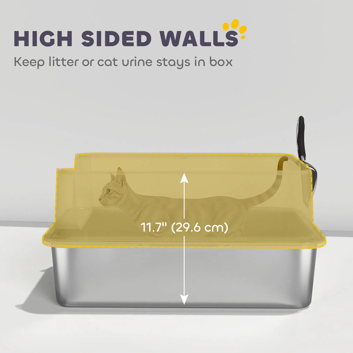 XL Stainless Steel Cat Litter Box for Big and Multiple Cats with High Wall - Image 2