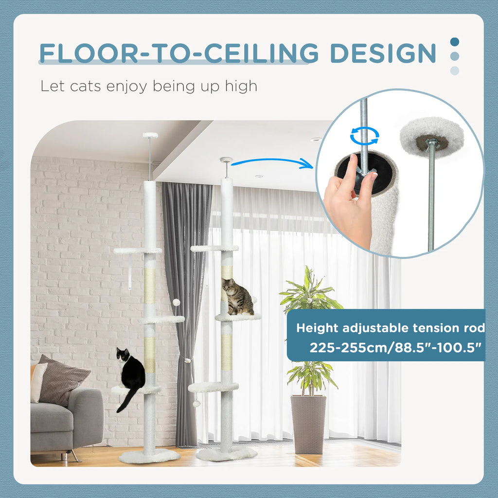 88.5" 100.5" Floor to Ceiling Cat Tree Cat Tower with Scratching Posts Cloud - Image 5