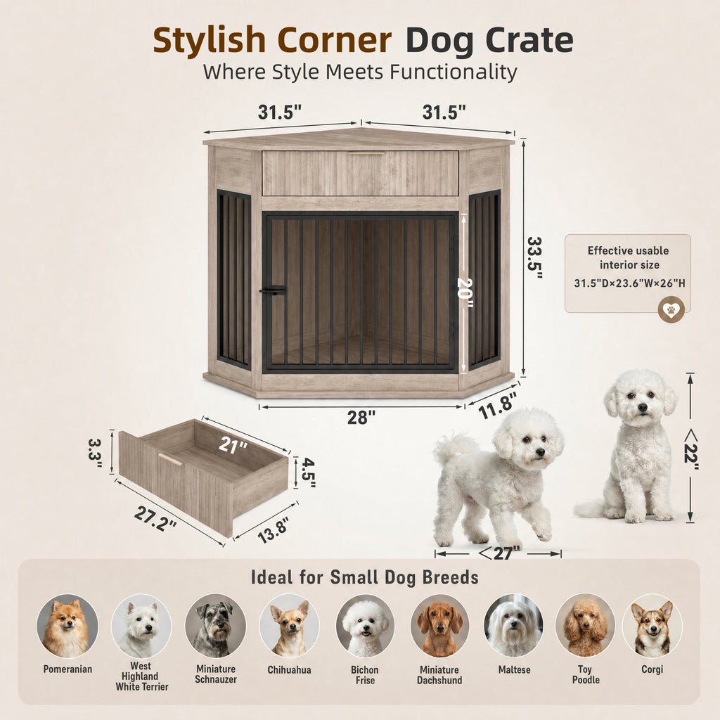 44 6'' Corner MDF Dog Crate Furniture For Small Medium Dogs Decorative Kennel - Image 5