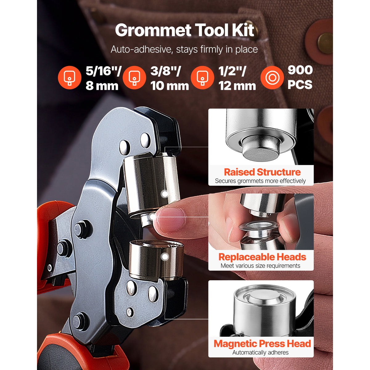 Grommet Tool Kit 5/16" 3/8" 1/2" 900 PCS Grommets Eyelet Tool Kit With Eyelets - Image 2