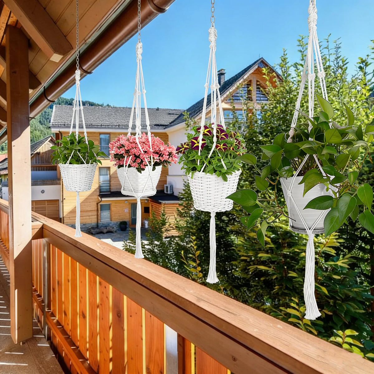 4 PCS Heavy Duty Hanging Plant Holder Natural Cotton Rope Planter Basket with - Image 3