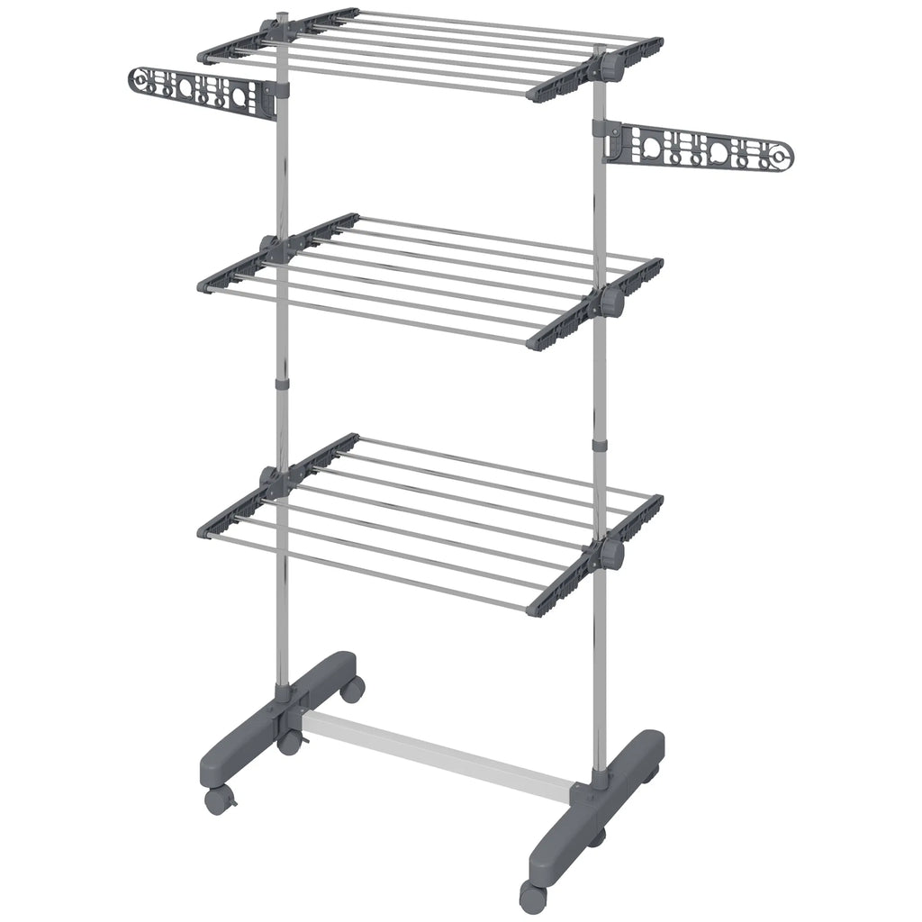 3 Tier Foldable Clothes Drying Rack Stainless Steel Laundry Rack with 2 Side - Image 5