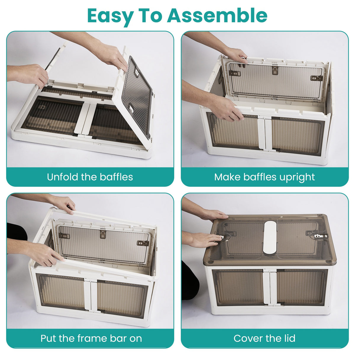 3-Piece Stackable Foldable Storage Bins with Lids and 4 Doors - Open Capacity and Interior View