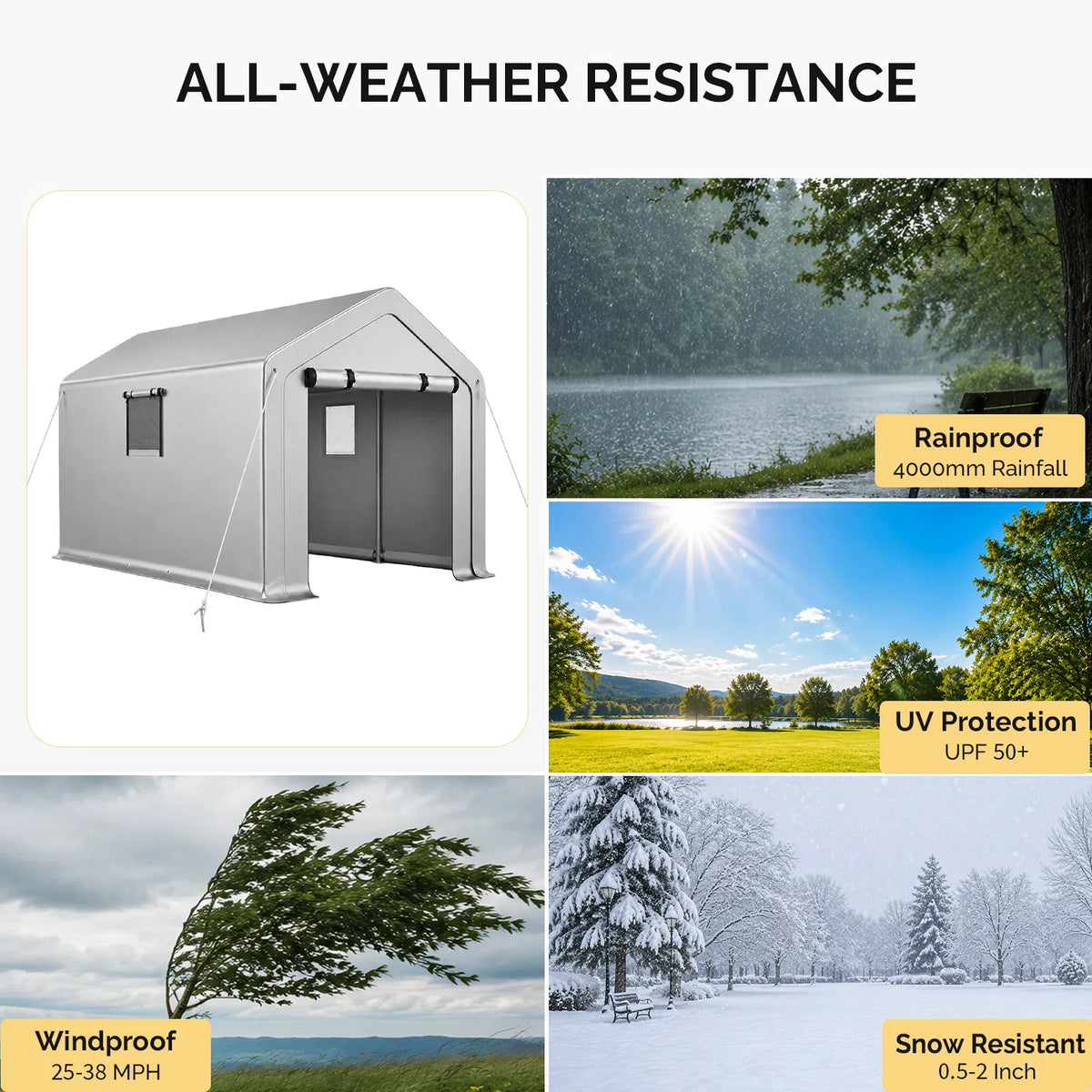 8x10ft outdoor storage shelter shed with roll up windows and steel frame - angle 2 detail