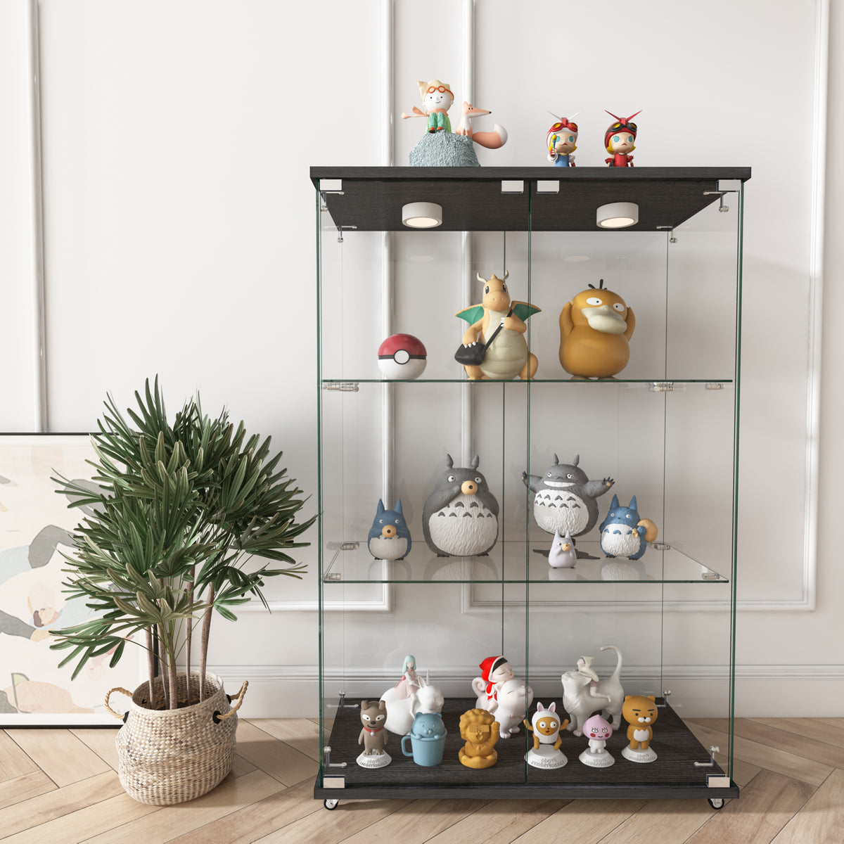 Two-Door Glass Display Cabinet with LED Lights