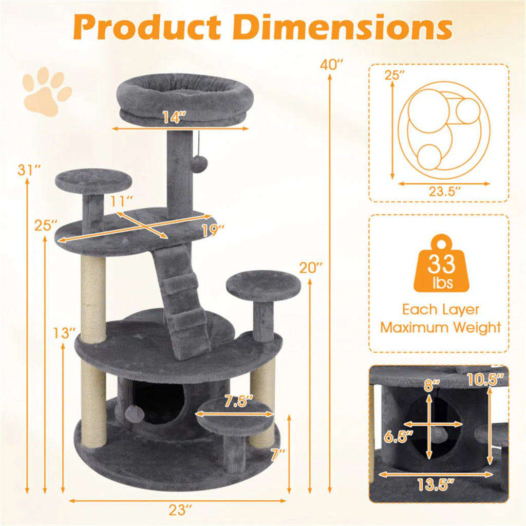 40" Multi Level Cat Tree for Munchkin & Old Cats Stable Wide Base Soft - Image 5