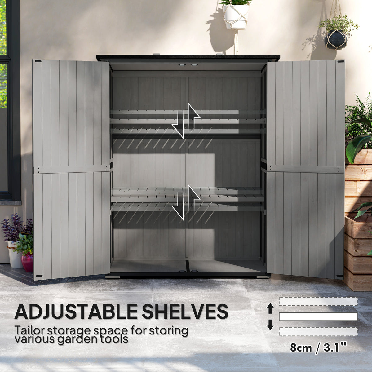 Wood Storage Shed Outdoor Garden Shed With Asphalt Roof 2 Shelves Lockable - Image 5