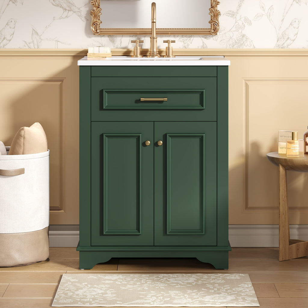 24-Inch Green Bathroom Vanity with Integrated Ceramic Sink