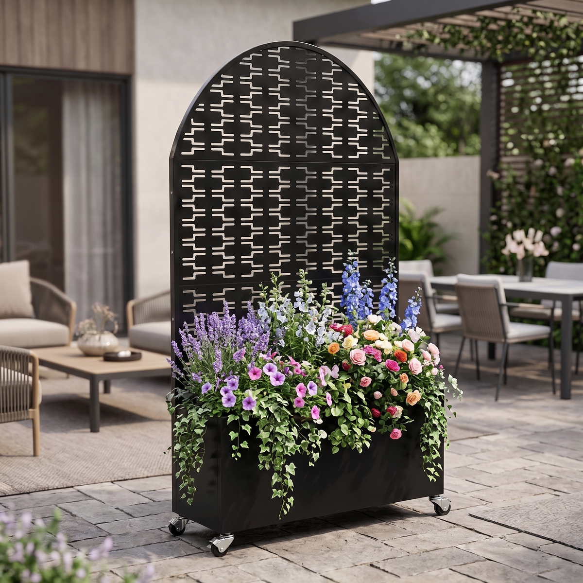 71in metal outdoor privacy screen with planter box product view 7