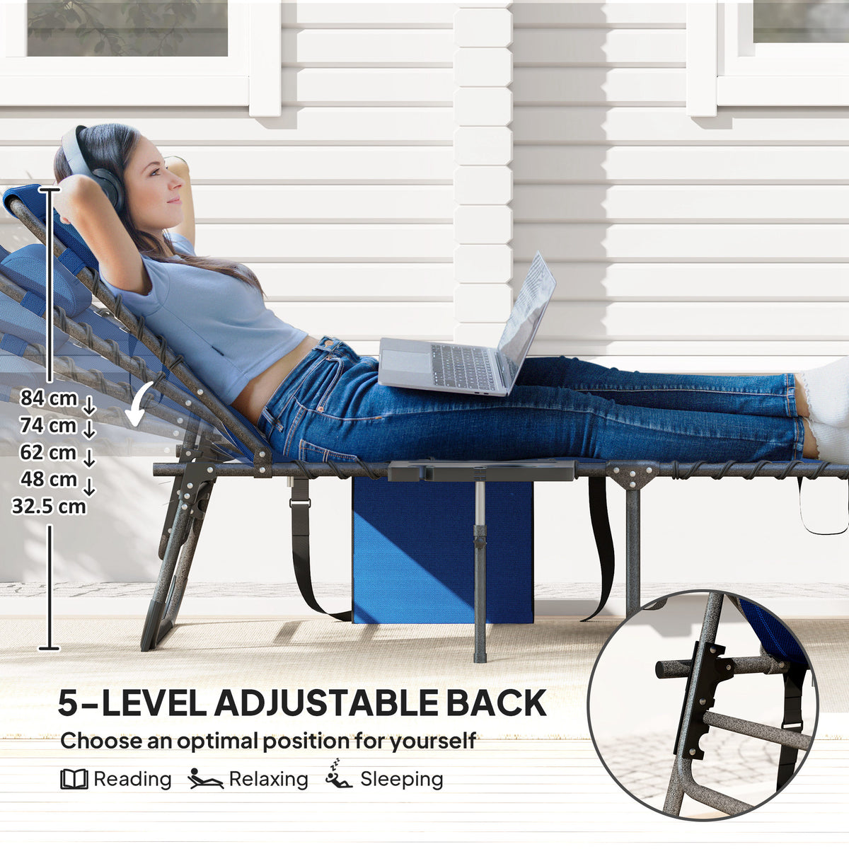 Folding Outdoor Chaise Lounge Chair - Dark Blue