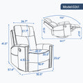 Blue Genuine Leather Heat Massage Manual Recliner Chair with Rocker and Swivel