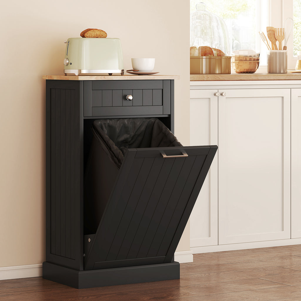10 Gallon Tilt Out Trash Cabinet Wooden Hidden Trash Can with Storage Drawer - Image 4