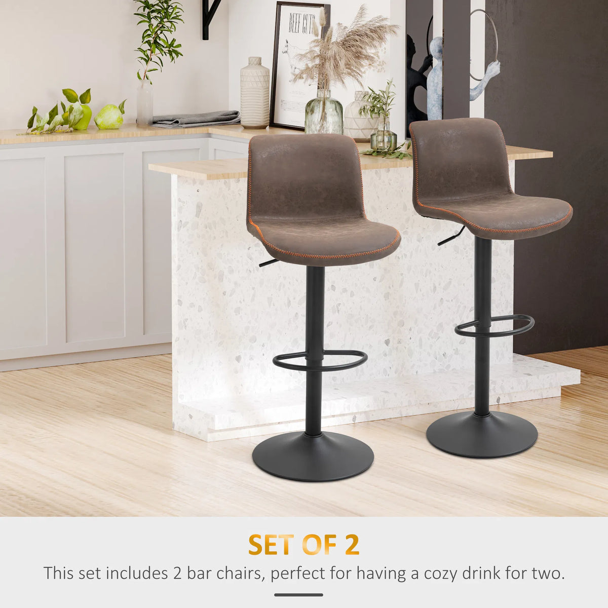 Bar Stools Set of 2 Swivel Counter Height Bar Stools with Adjustable Height - Image 4