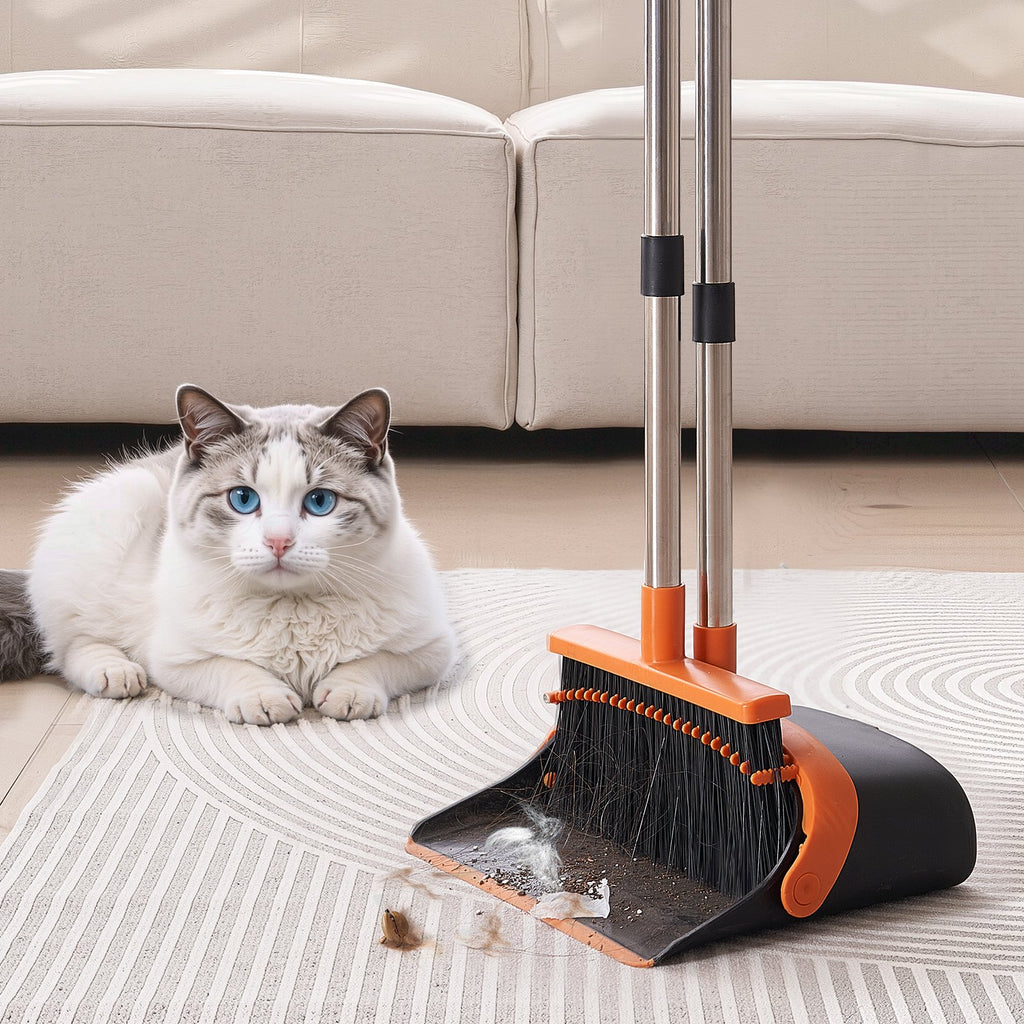 Broom And Dustpan Set Heavy Duty Dustpan And Broom Combo With Self Cleaning