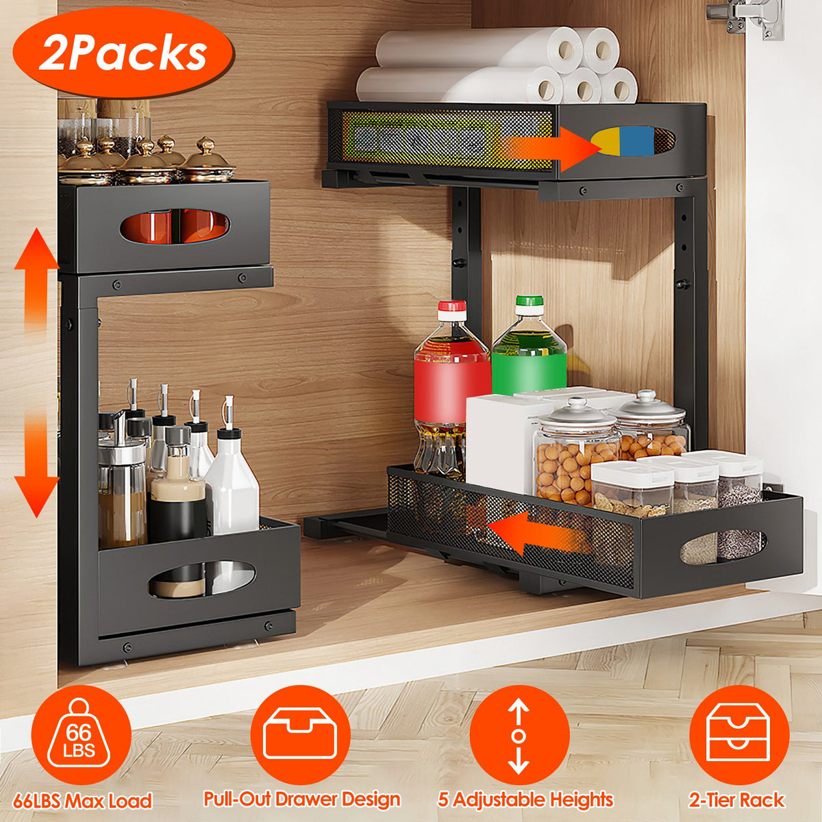 2pcs under sink organizer tier main view