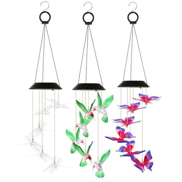 3Pack Solar Hummingbird Butterfly Dragonfly Wind Chimes 7 Color Changing Wind - Image 4