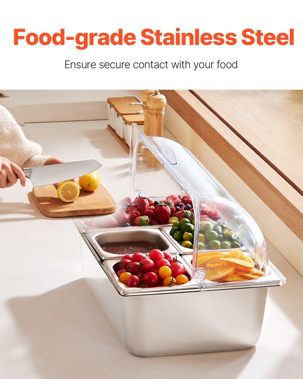 Countertop Food Serving Display Container 5 Pan Condiment Dispenser With Lid - Dimensions and Specifications