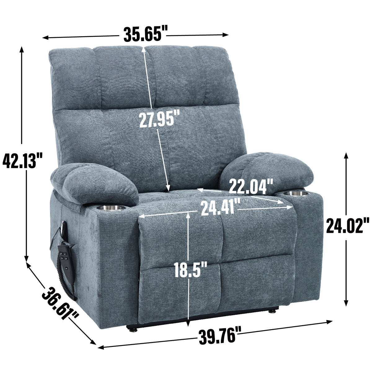 Grey Dual Motor Infinite Position Up to 350 LBS Chenille Power Lift Recliner