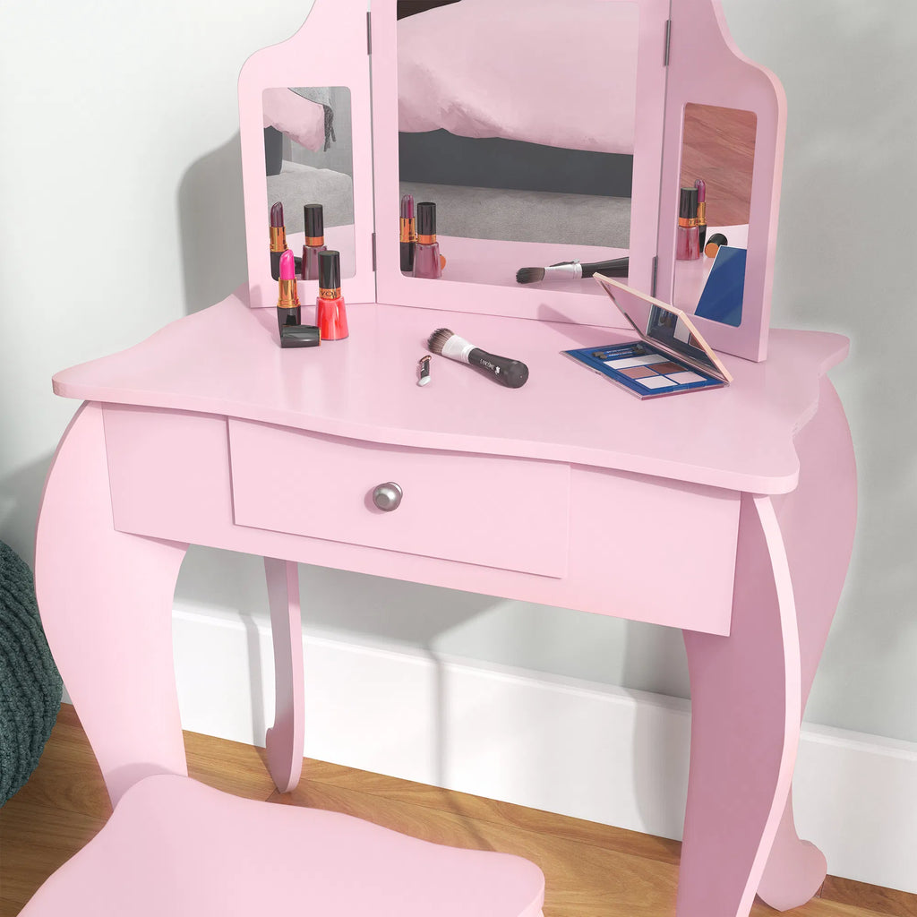 Kids Vanity Table and Stool Makeup Vanity Girls Dressing Table Set with - Image 4