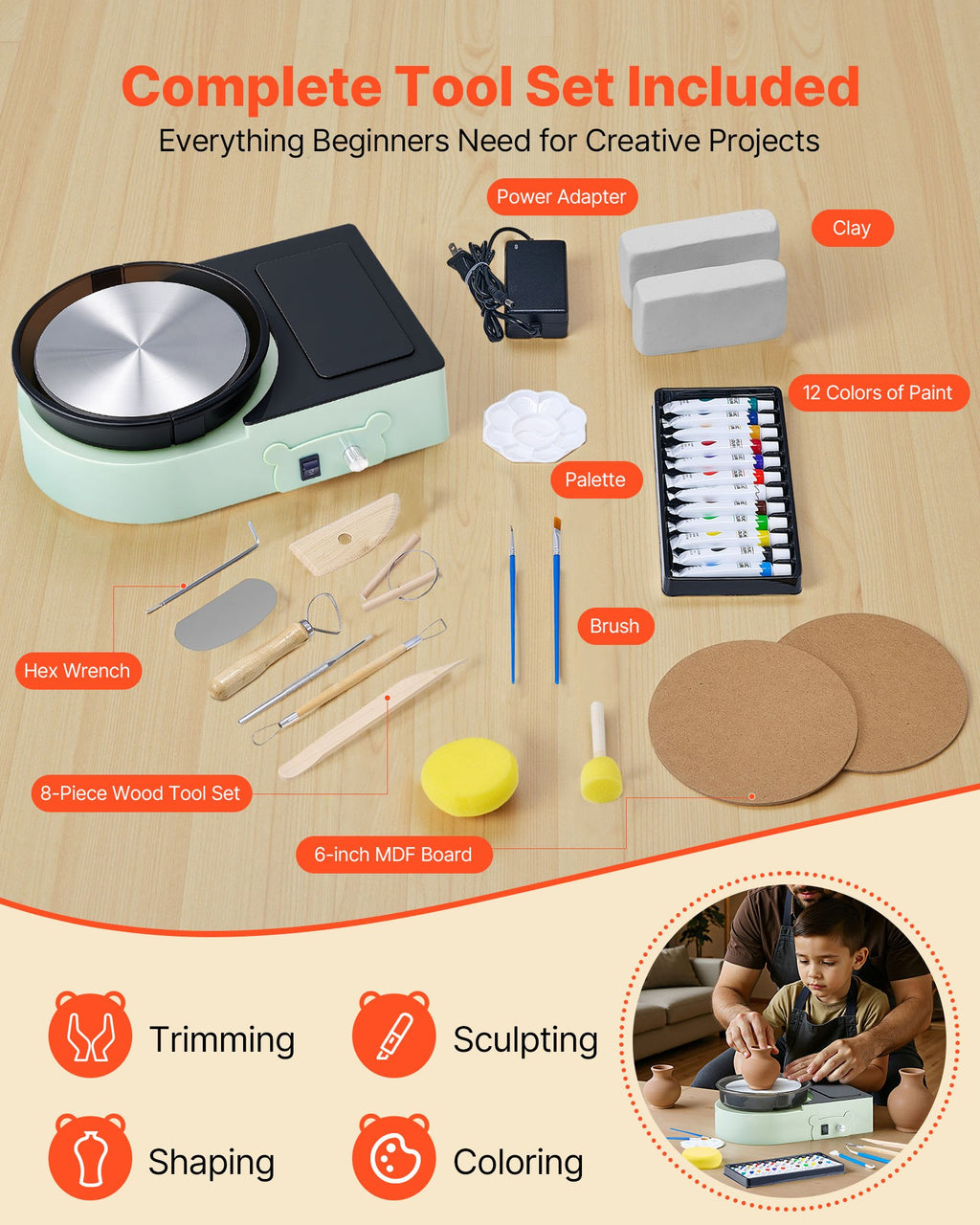 Mini Pottery Wheel 6 Inch Turntable Forward And Reverse Rotation Adjustable - Image 2