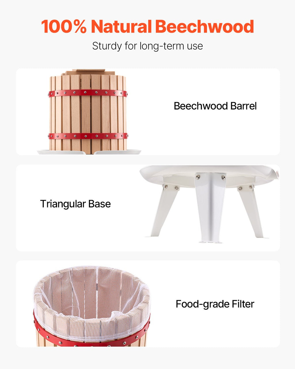 Fruit Wine Press Manual For Making Gal 12L Wood Basket - Image 4