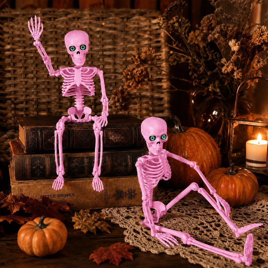 6 Piece 16 Inch Pink Halloween Skeleton Decorations With Movable Joints Eyes - Image 3