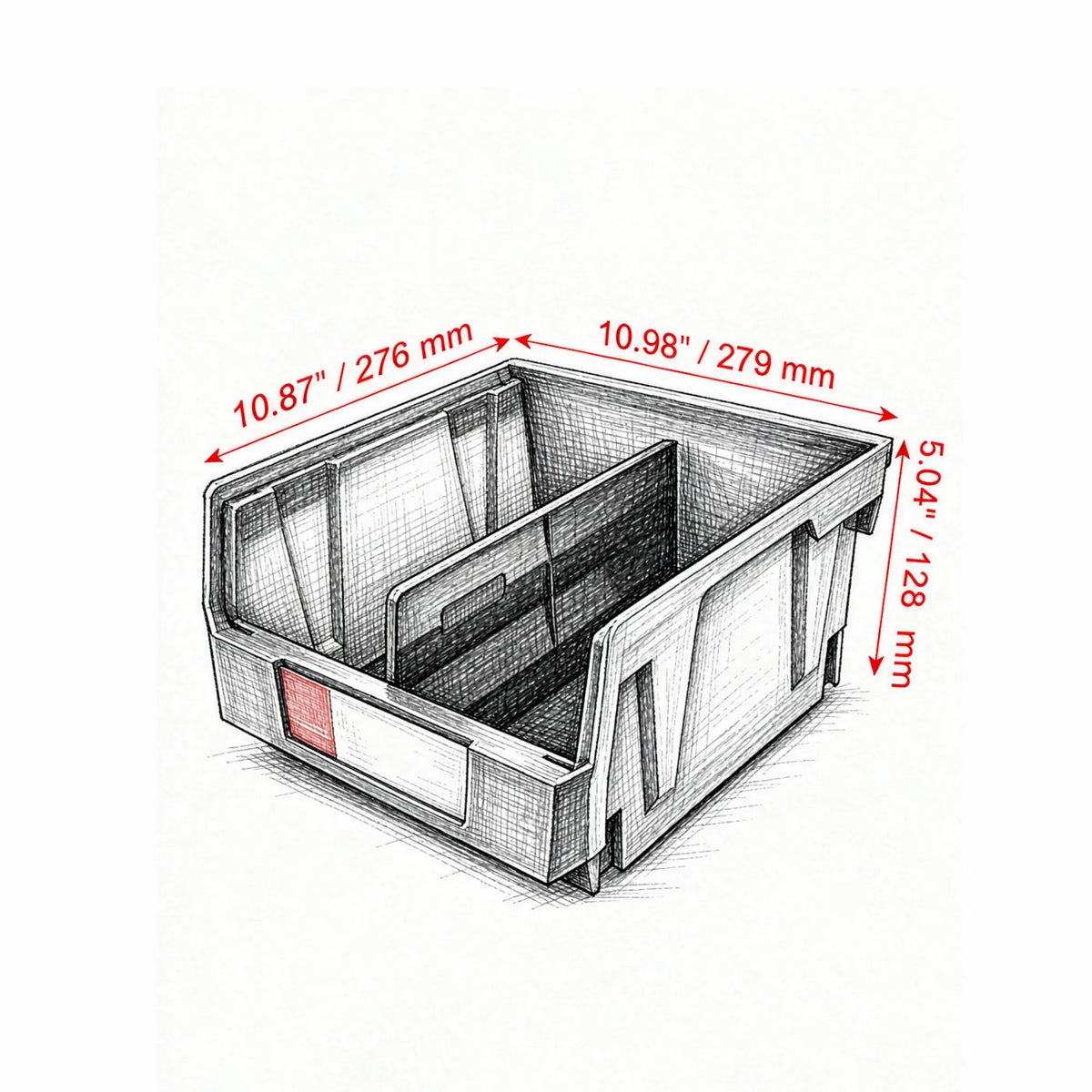 6-pack plastic storage bin 11" detail and structure