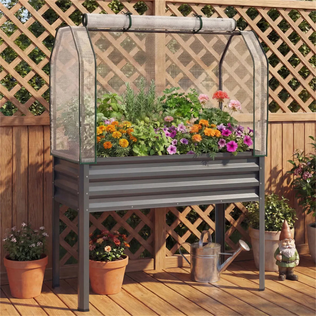 3 in 1 Metal Raised Garden Bed with Mini Greenhouse Cover Elevated Planter Box - Image 5