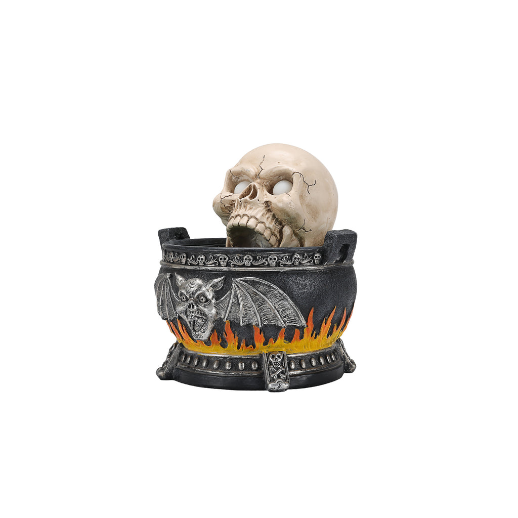 Halloween Skull Cauldron Statue with LED Light Smoke Fog Effect Resin Decor - Image 2