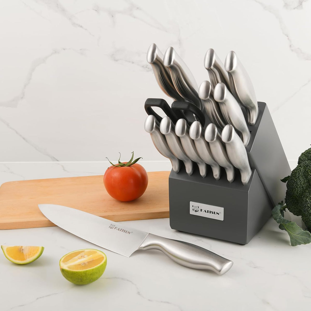 15 Piece Kitchen Knife Set 15 Pieces With Block Knives For Silver Hollow Ergonomic - Main View