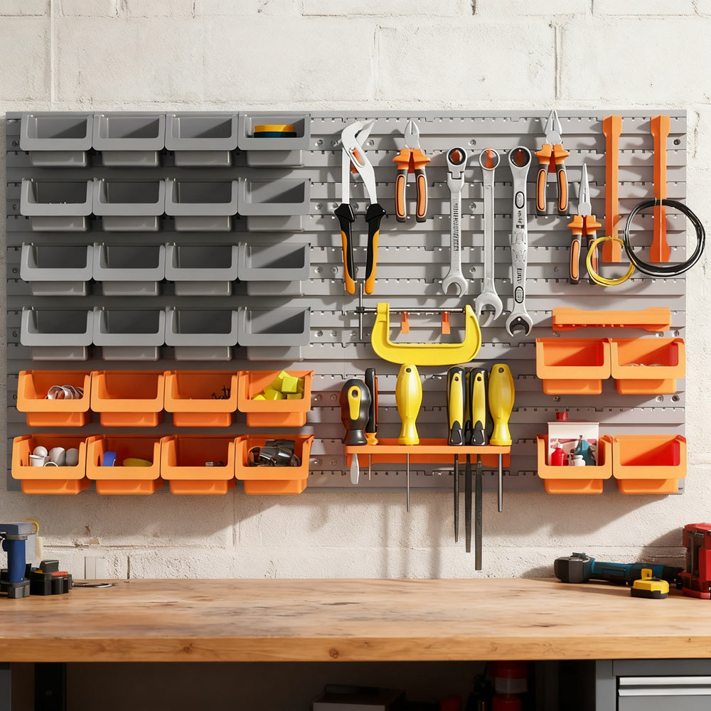 44 PCS Wall Mounted Pegboard Tool Organizer Rack Kit With Various Sized Storage - Image 2