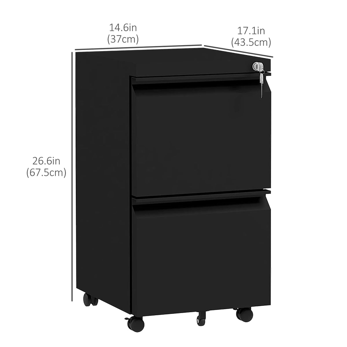 Mobile Vertical Filing Cabinet with Lock 2 Drawer Steel File Cabinet with