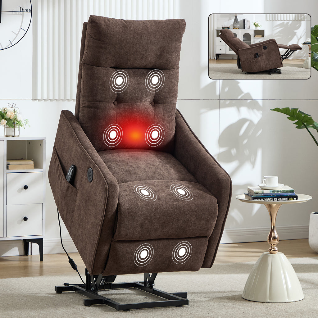 Brown Chenille Single Motor Power Lift Recliner Chair with Massage and Heat for - Image 4
