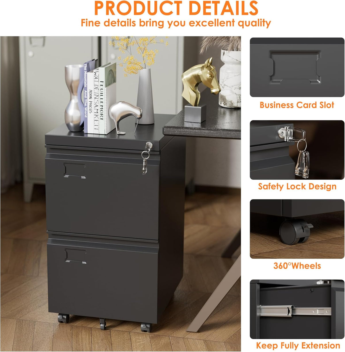 2-Drawer Mobile File Cabinet for Home Office
