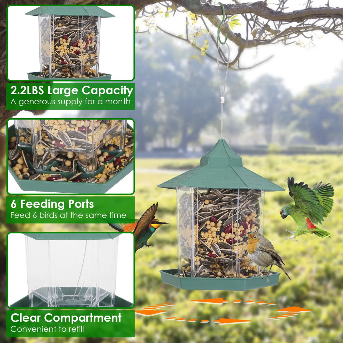 Hanging Gazebo Wild Bird Feeder Outdoor Bird Seed Station with Large Capacity 6 - Image 4