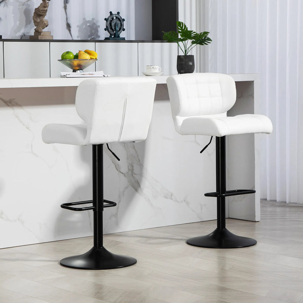 Swivel PU Leather Barstools Set of 2 Adjustable Bar Stools with Footrest Back - Image 2