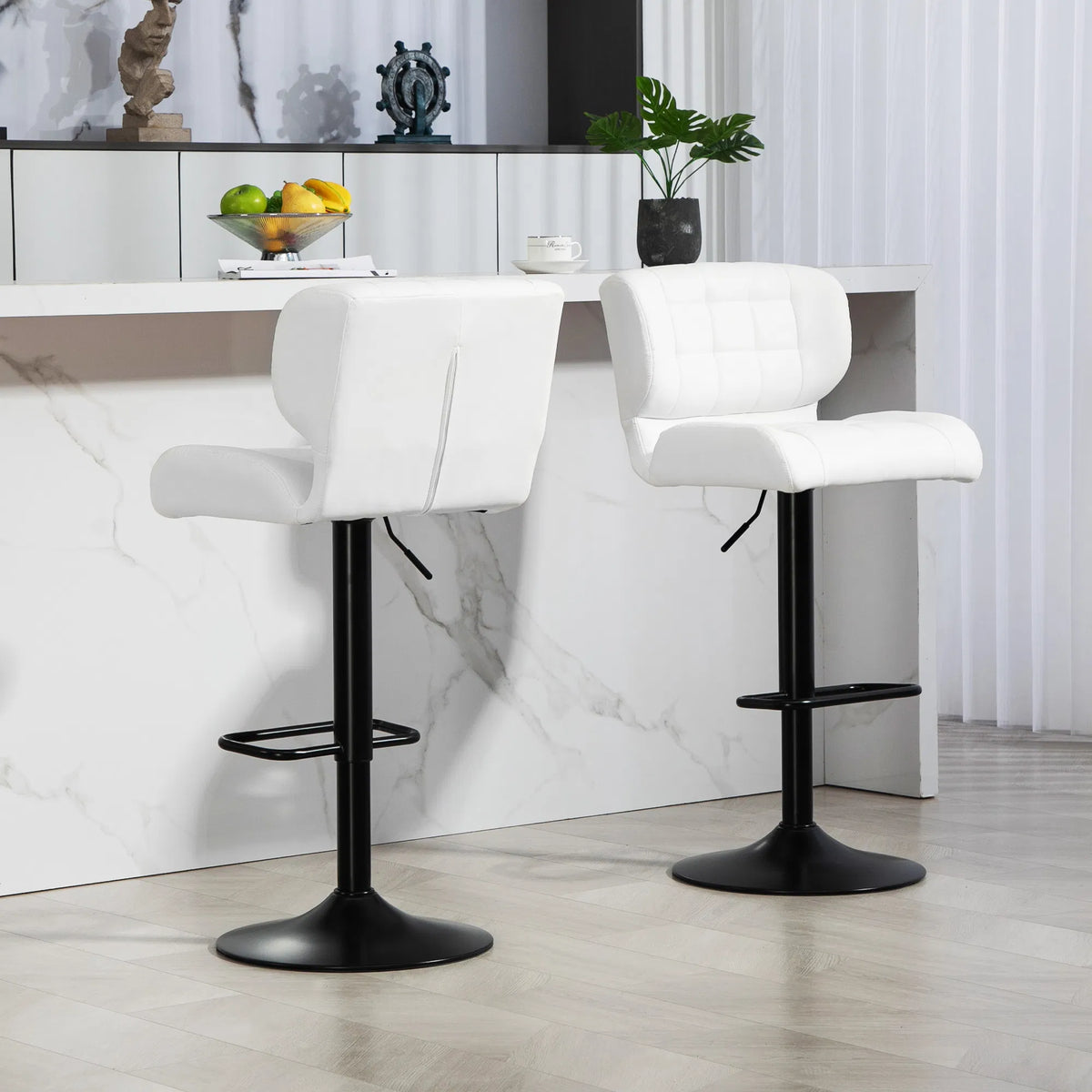 Swivel PU Leather Barstools Set of 2 Adjustable Bar Stools with Footrest Back - Image 2