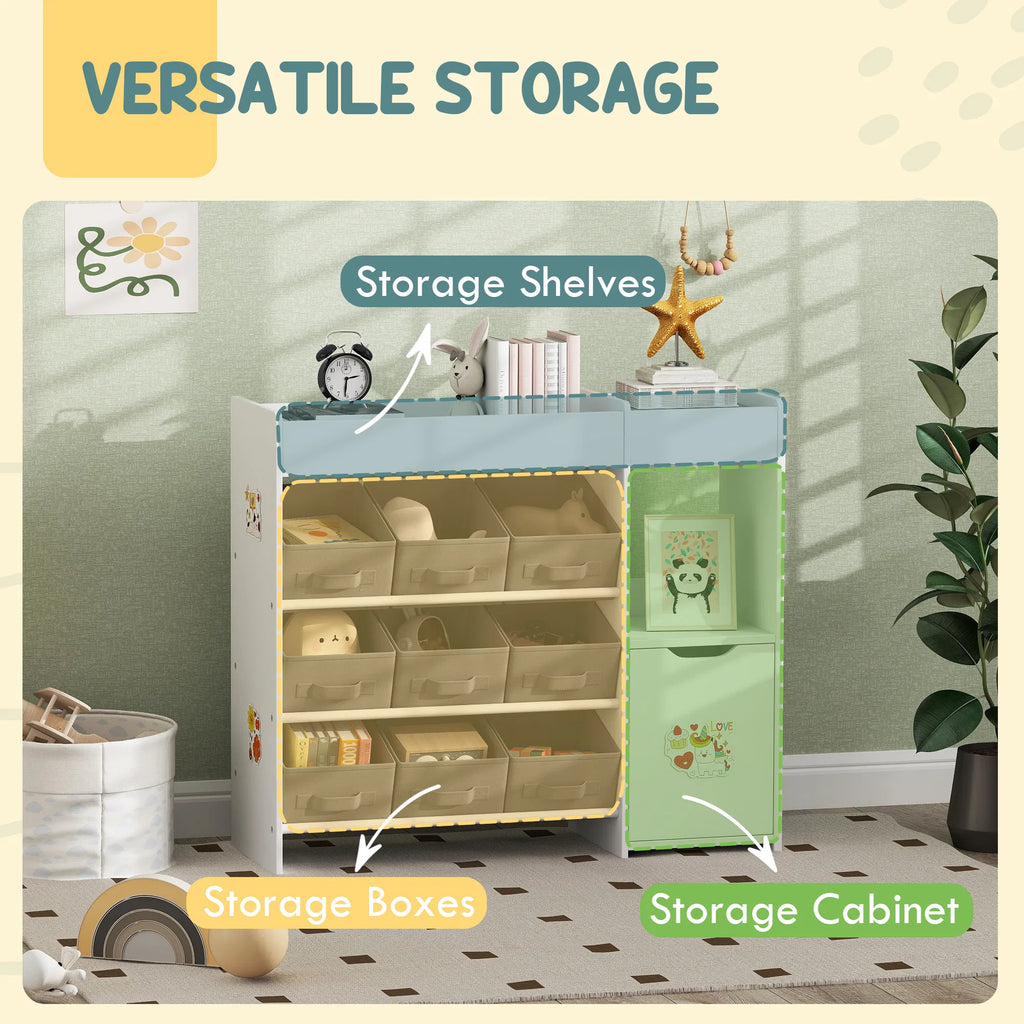 Toy Storage Organizer with 9 Non Woven Fabric Boxes Storage Cabinet & Shelves - Image 3