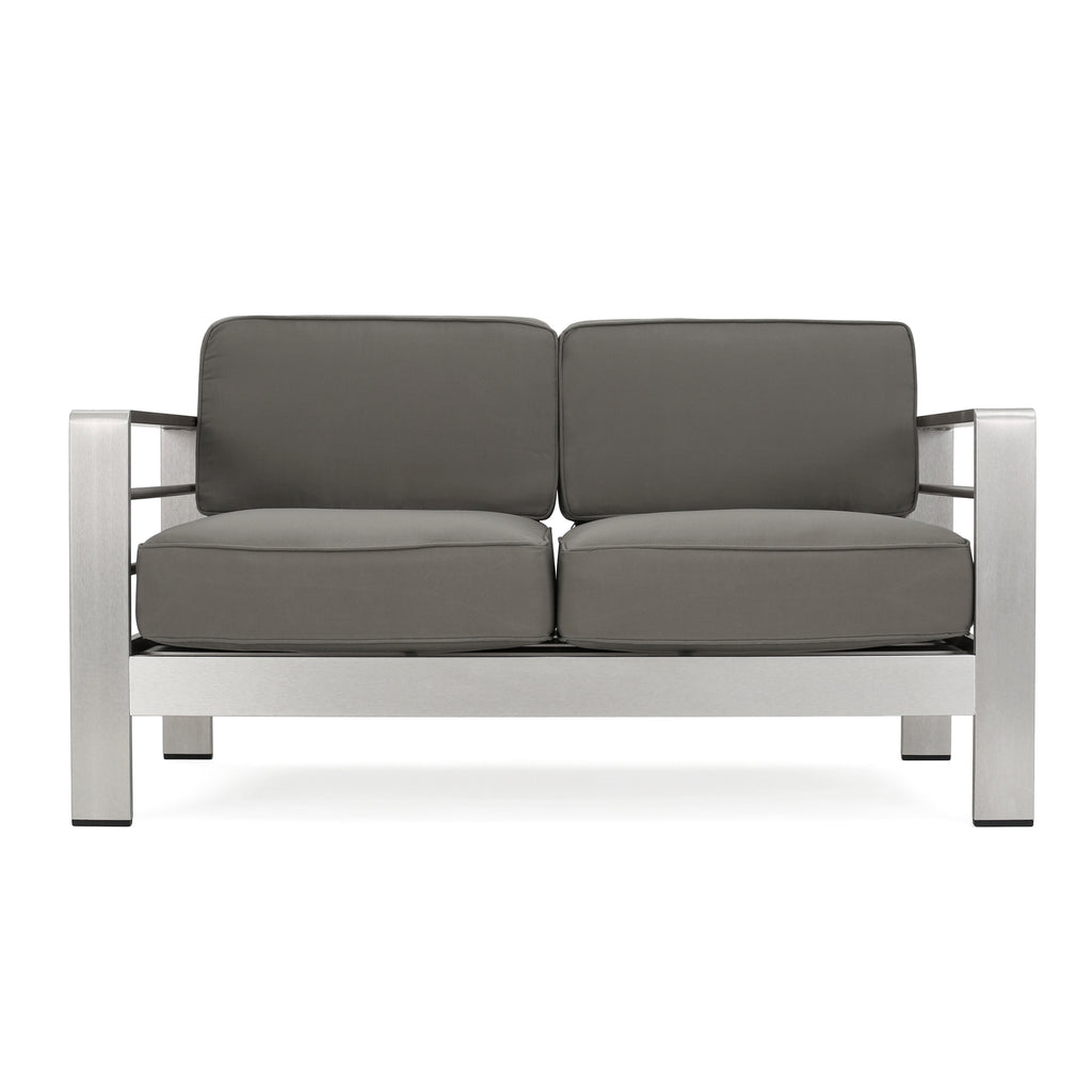 Aluminum Outdoor Patio Loveseat with Cushioned Seating