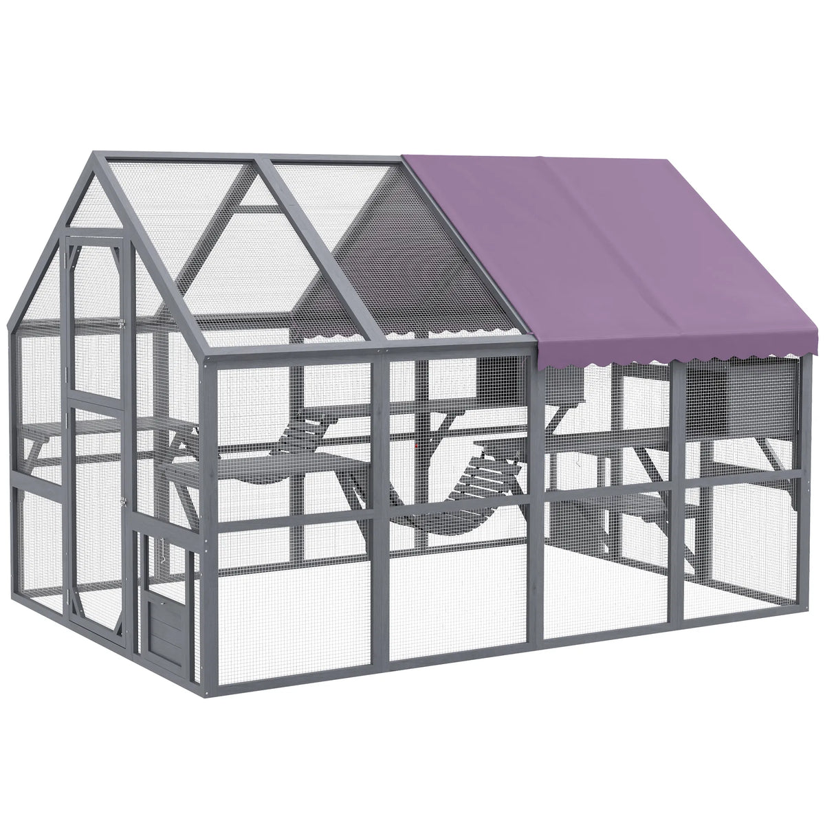 Outdoor Cat Enclosure Wooden Feral Cat House w/ Weatherproof Canopy Bridges - Image 4