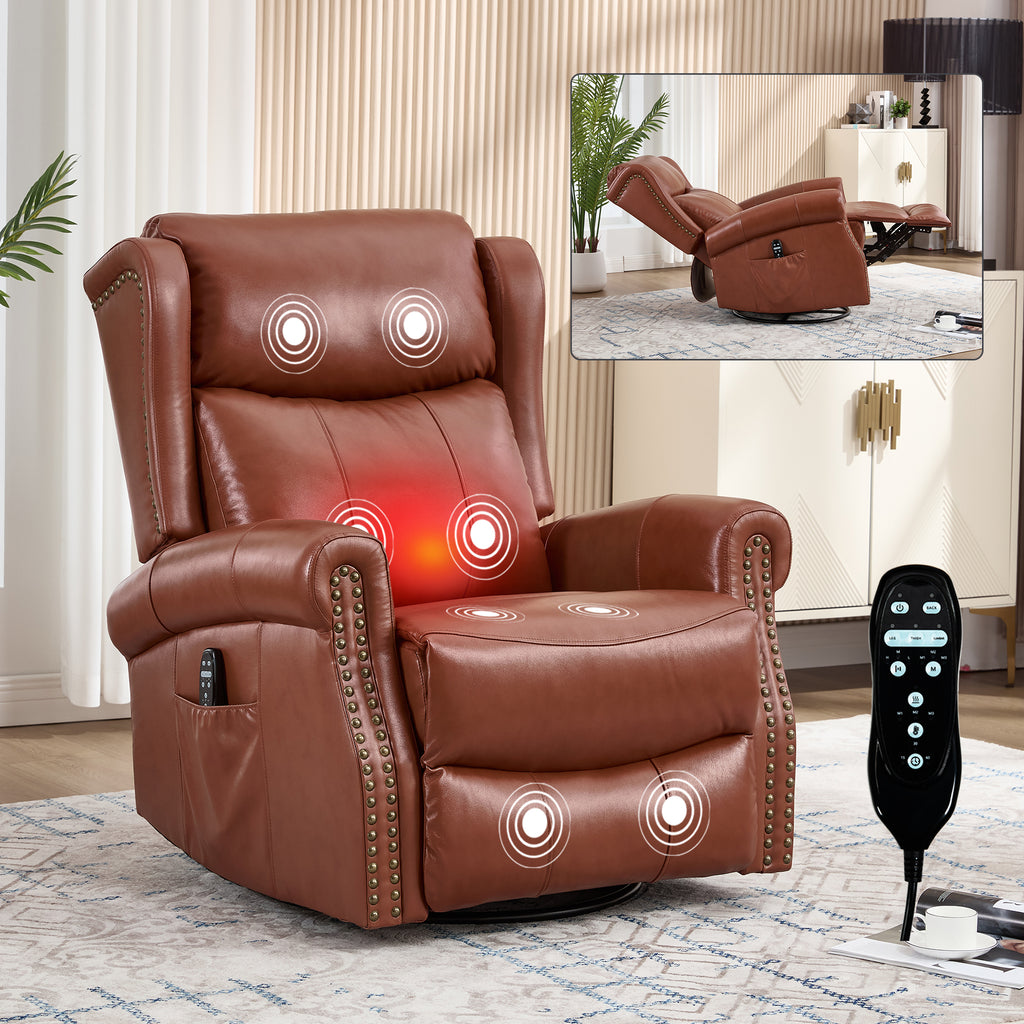 Heat Massage Manual Recliner Chair with Rocker and Swivel in Genuine leather - Image 3